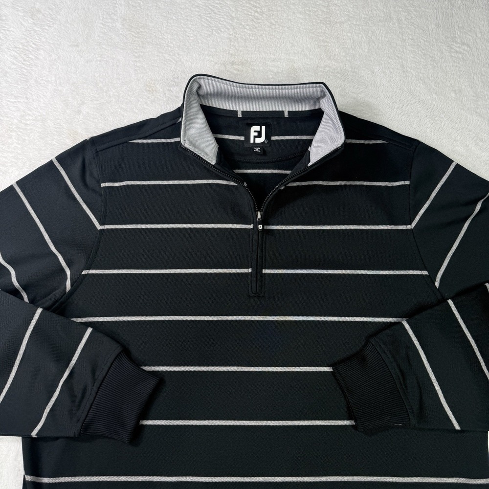 Footjoy 1/4 Zip Sweatshirt Men Size Medium Black Gray Striped Golf Activewear